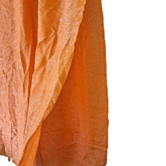 Metallic Orange Rayon Large Rectangular Scarf w/ Fringes - Picture 4 of 5